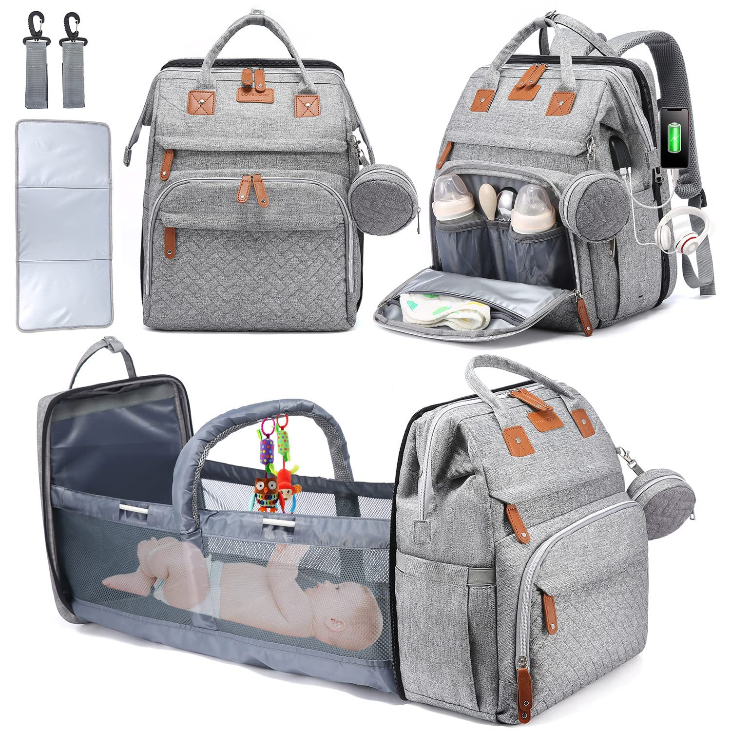 Mamigo Large Capacity Foldable Baby Bag with Mosquito Net, Stroller Hanging Dual Shoulder Design