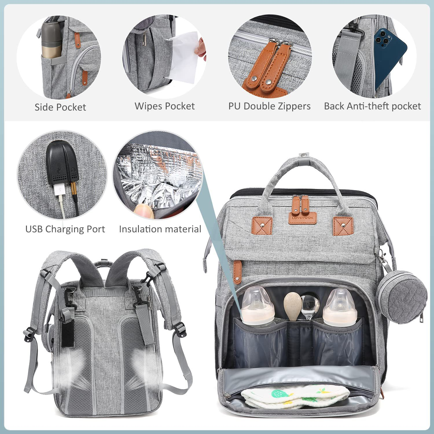 Mamigo Large Capacity Foldable Baby Bag with Mosquito Net, Stroller Hanging Dual Shoulder Design