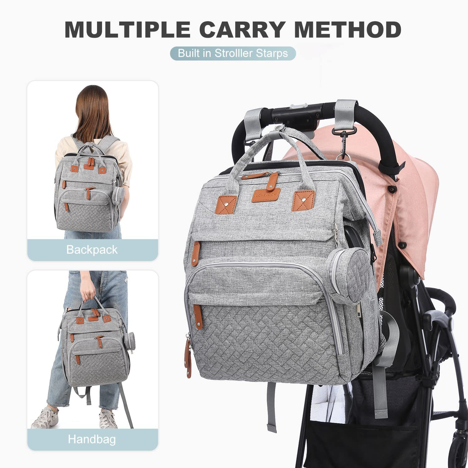 Mamigo Large Capacity Foldable Baby Bag with Mosquito Net, Stroller Hanging Dual Shoulder Design