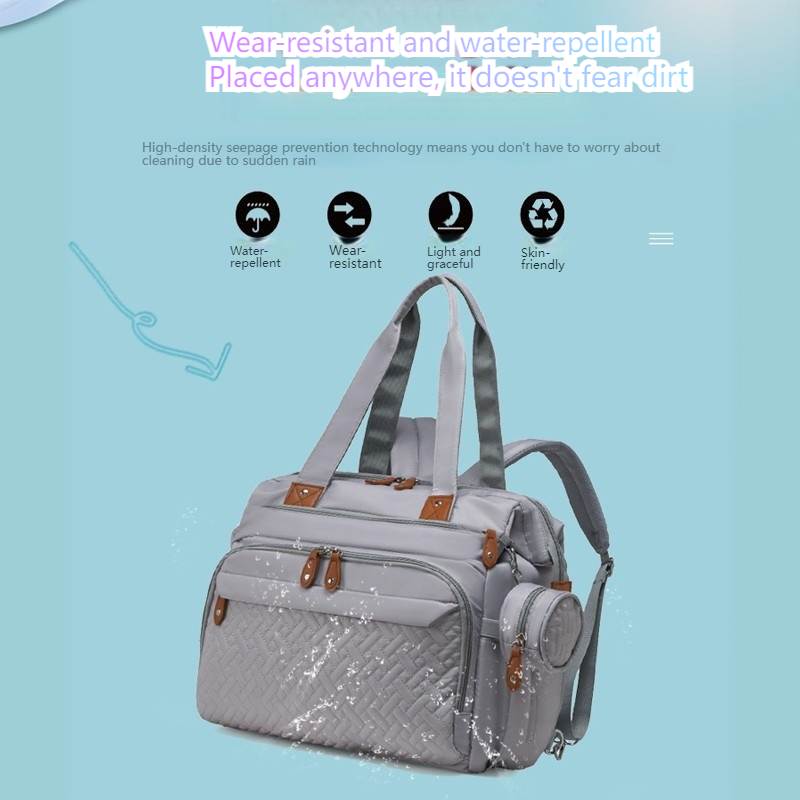 Mamigo  Multifunctional large mommy bag for outdoor use. 【Portable waterproof diaper pad included】Features baby changing mat and wet & dry separation design, ideal as a practical maternity hospital bag for new moms.