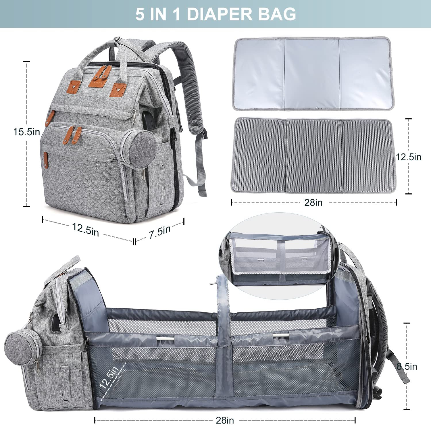 Mamigo Large Capacity Foldable Baby Bag with Mosquito Net, Stroller Hanging Dual Shoulder Design