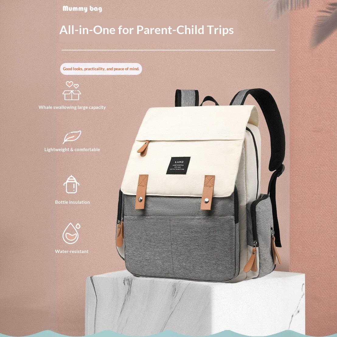 Mamigo Large Capacity Built-in Changing Pad Multifunctional Diaper Bag Backpack