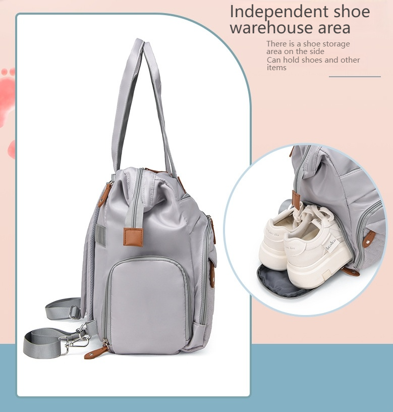 Mamigo  Multifunctional large mommy bag for outdoor use. 【Portable waterproof diaper pad included】Features baby changing mat and wet & dry separation design, ideal as a practical maternity hospital bag for new moms.