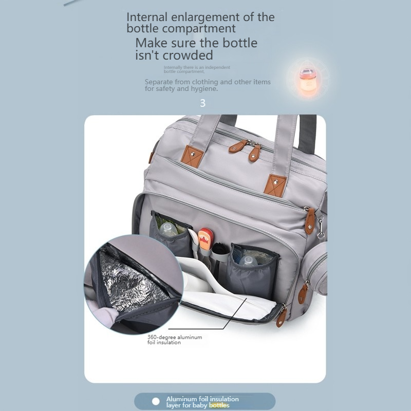 Mamigo  Multifunctional large mommy bag for outdoor use. 【Portable waterproof diaper pad included】Features baby changing mat and wet & dry separation design, ideal as a practical maternity hospital bag for new moms.