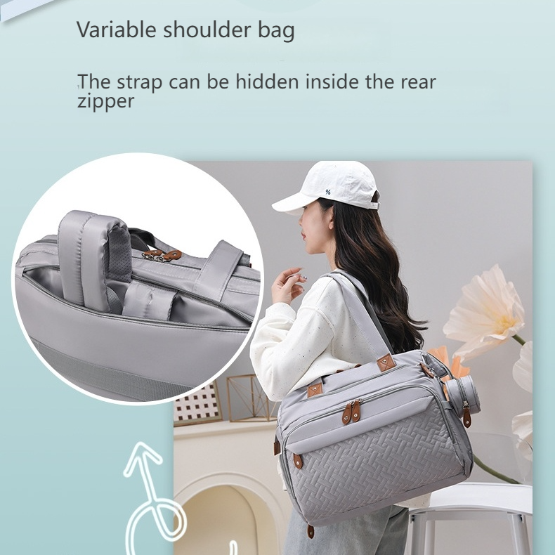 Mamigo  Multifunctional large mommy bag for outdoor use. 【Portable waterproof diaper pad included】Features baby changing mat and wet & dry separation design, ideal as a practical maternity hospital bag for new moms.