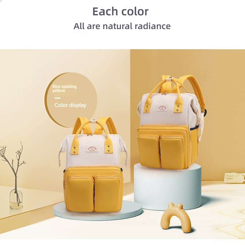 Mamigo Color Block Dual Front Pockets High Capacity Multifunctional Diaper Backpack