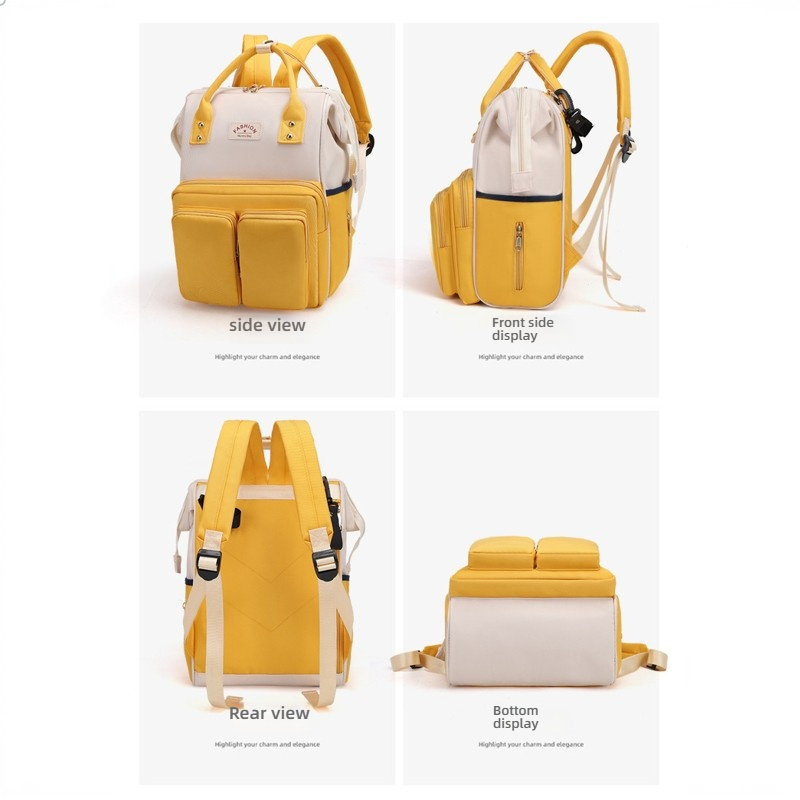 Mamigo Color Block Dual Front Pockets High Capacity Multifunctional Diaper Backpack