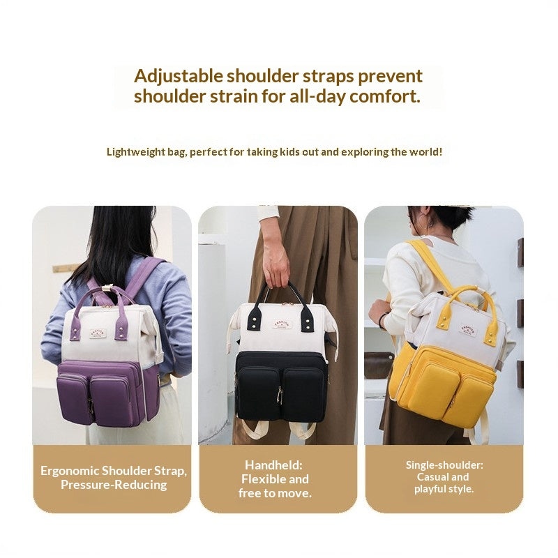 Mamigo Color Block Dual Front Pockets High Capacity Multifunctional Diaper Backpack