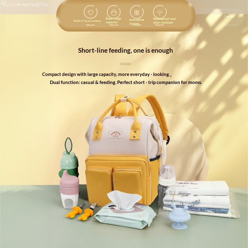 Mamigo Color Block Dual Front Pockets High Capacity Multifunctional Diaper Backpack
