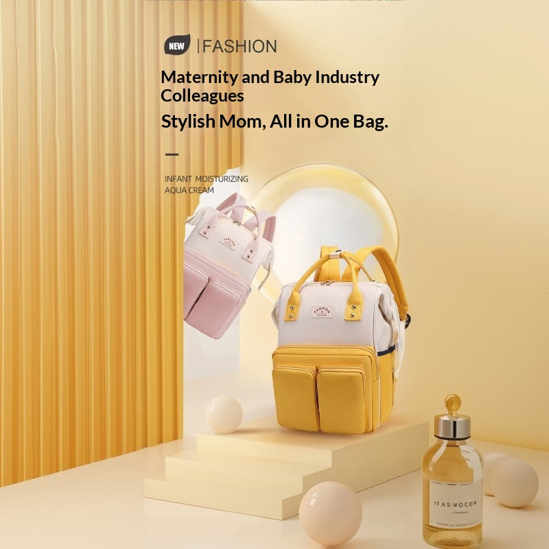Mamigo Color Block Dual Front Pockets High Capacity Multifunctional Diaper Backpack